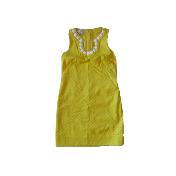 NWT Maggy London Banana Yellow Mod Jacquard Bead Embellished Neck Shift Dress 2 - Picture 2 of 6